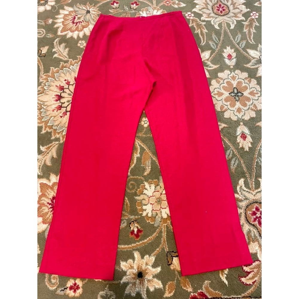 Sharon Young Red Linen Tencel Wide Leg High Rise Trousers Made in USA Size 8